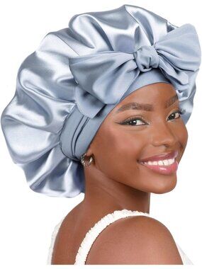 〽️Women Blue Double Layer Hair Wrap Reduce Friction Prevent Frizz Satin Bonnet